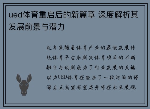 ued体育重启后的新篇章 深度解析其发展前景与潜力